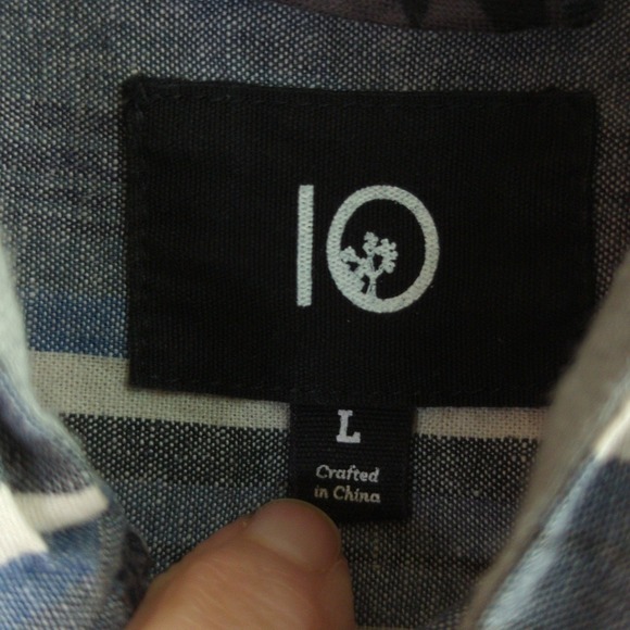 Tentree‎ Shirt Mens L Blue Striped Linen Cotton Hood - Picture 2 of 8